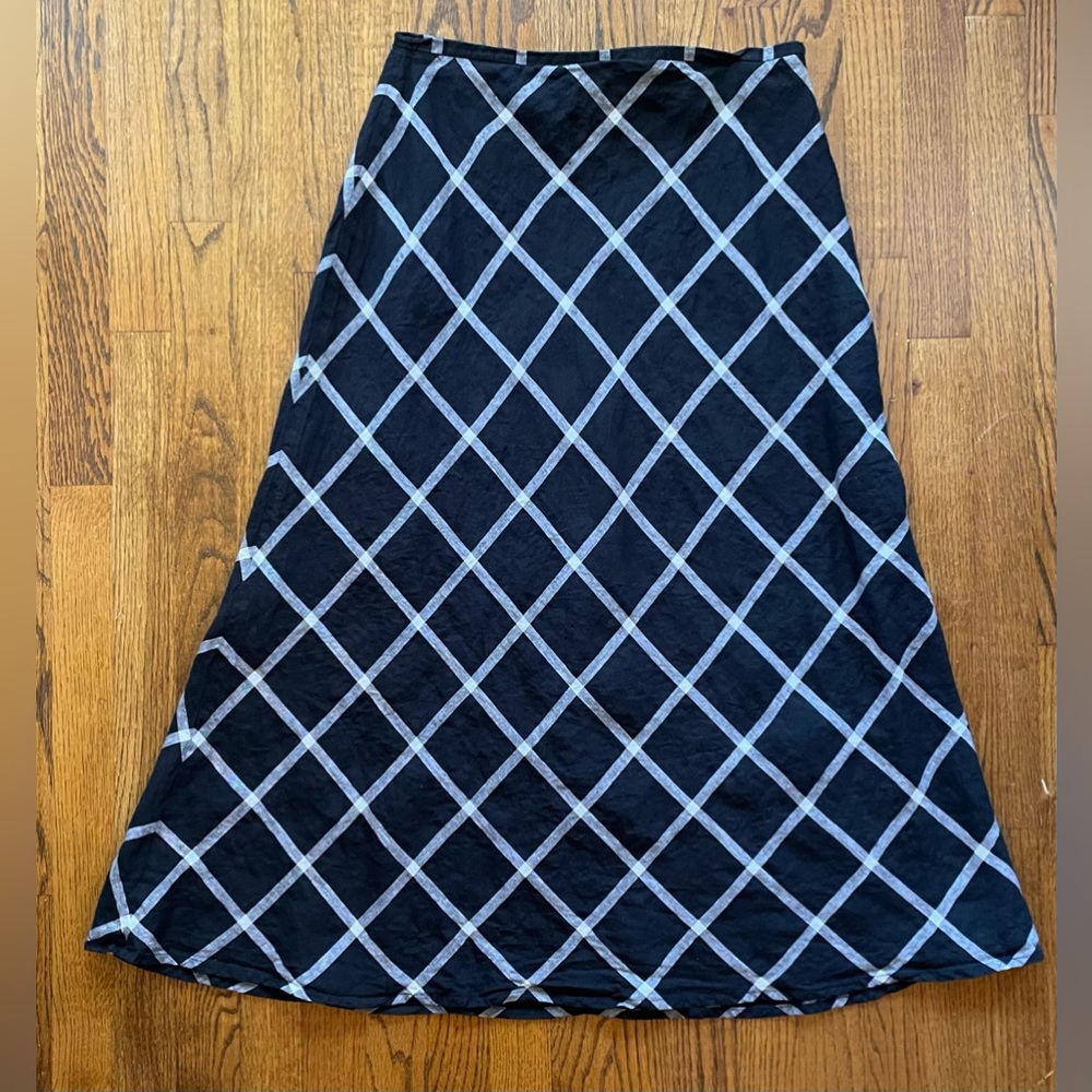 Talbots Size 12 A Line Black White Plaid Irish Linen Maxi Skirt